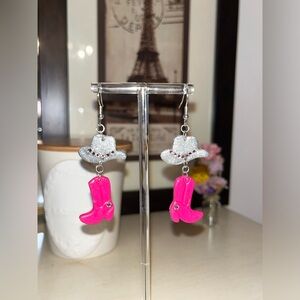 Pink Pony Club Polymer Clay Earrings - Pink Boots and pink stones